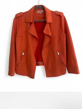 PHILOSOPHY ORANGE FAUX LEATHER MOTO JACKET ZIP POCKETS SIZE SMALL LIGHTWEIGHT